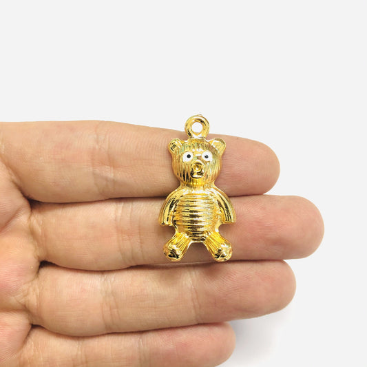 Gold Plated Teddy Bear Family Pendant - Dad, White Eye