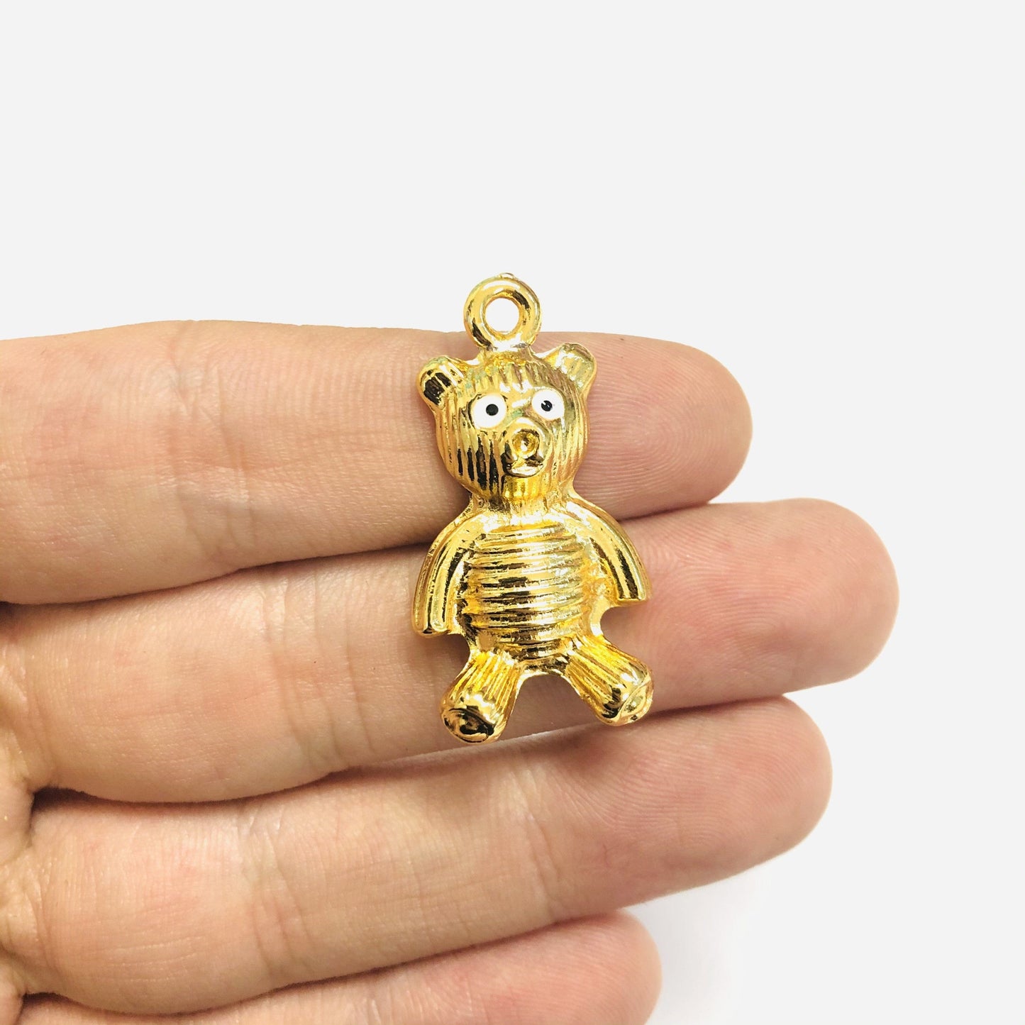 Altın Kaplama Ayıcık Ailesi Kolye Ucu - Baba, Beyaz Göz