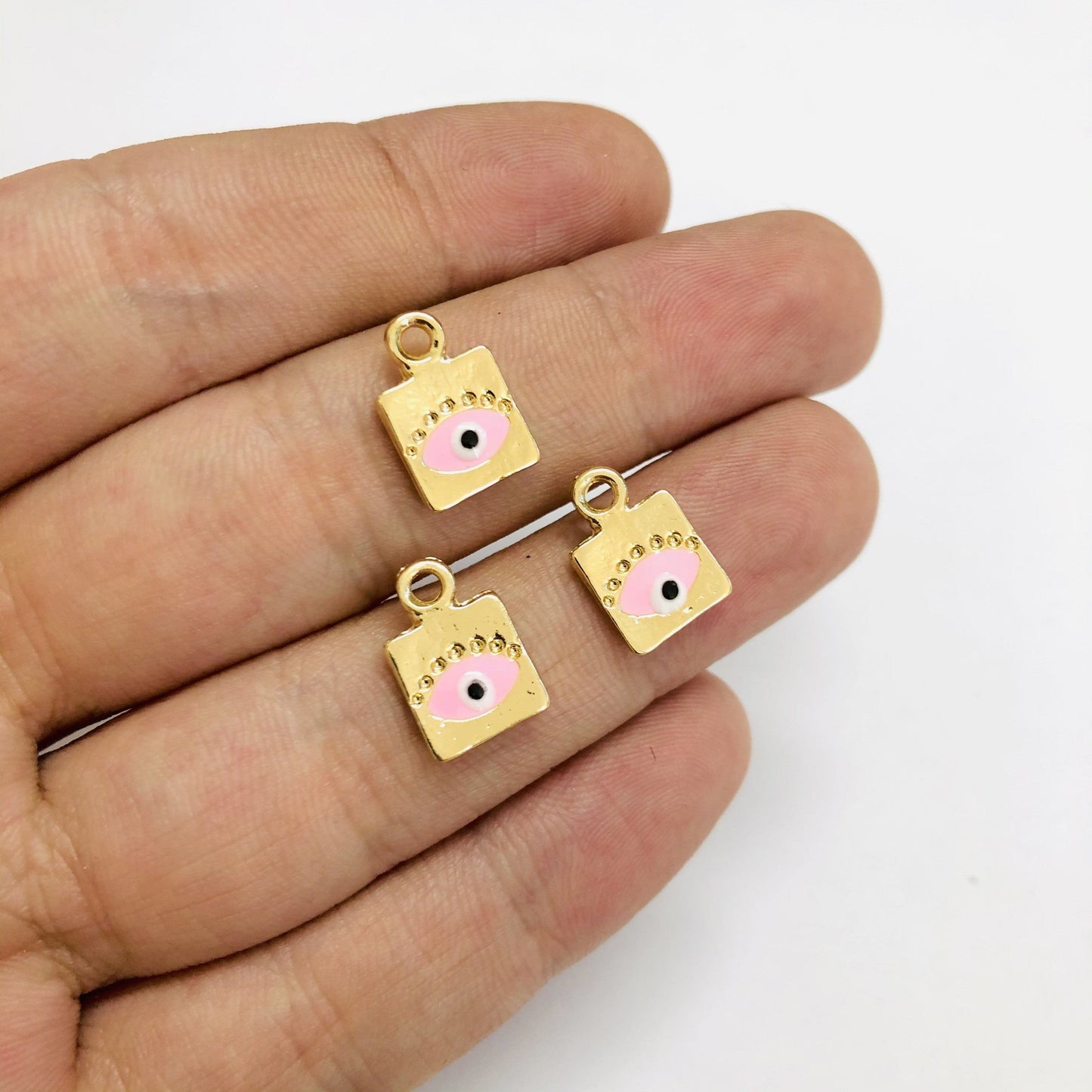 Gold Plated Square Evil Eye Eye Hanging Attachment - Light Pink