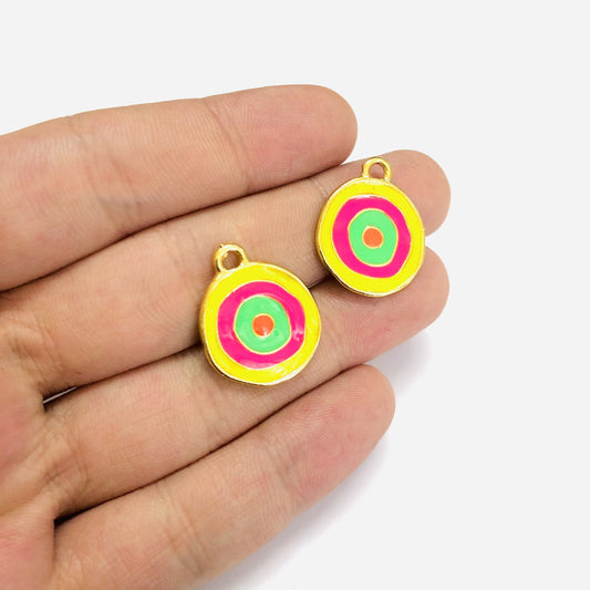 Altın Kaplama Mineli Nazar Kolye Ucu - Neon Sarı