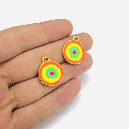 Altın Kaplama Mineli Nazar Kolye Ucu - Neon Turuncu