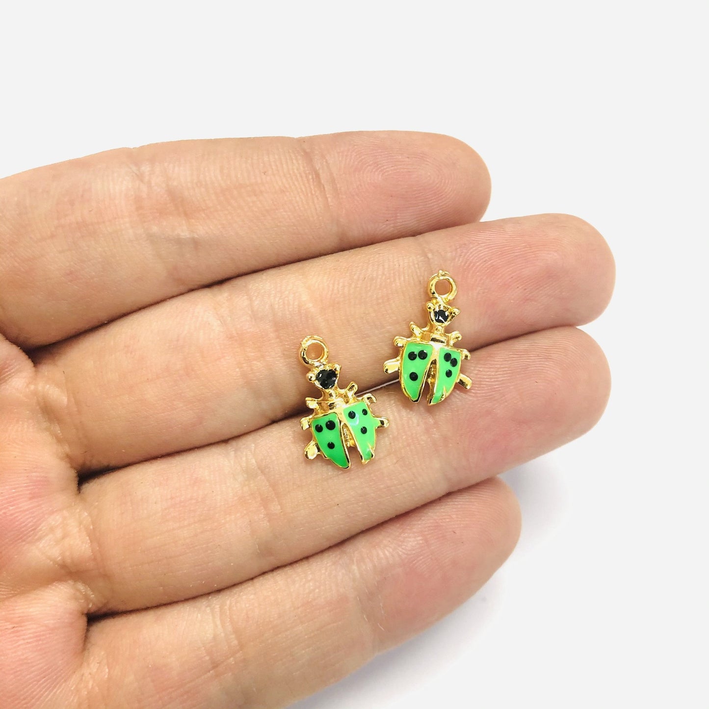 Altın Kaplama Mineli Uğur Böceği Sallantı Aparatı - Neon Yeşil