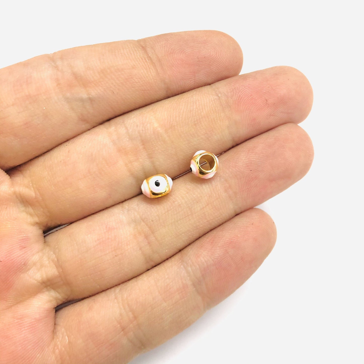 Gold Plated Enameled 4.5x7mm Evil Eye Apparatus - Light Pink