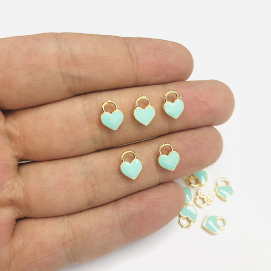 Gold Plated Enamel Mini Heart Shaking Device - Mint
