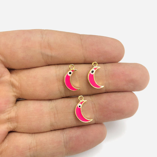 Altın Kaplama Mineli Nazar Göz Hilal Sallantı Aparatı - Neon Pembe