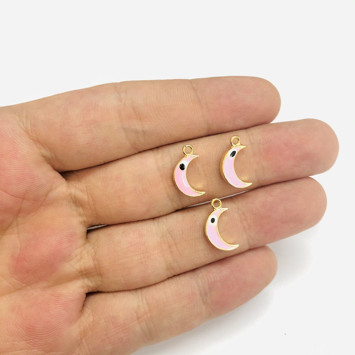 Altın Kaplama Mineli Nazar Göz Hilal Sallantı Aparatı - Açık Pembe