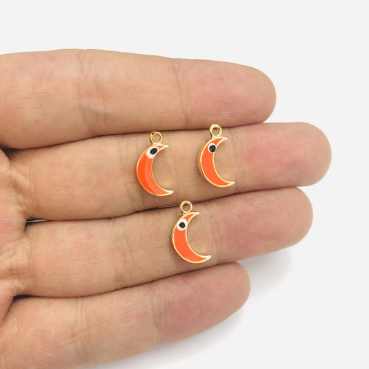 Altın Kaplama Mineli Nazar Göz Hilal Sallantı Aparatı - Neon Turuncu