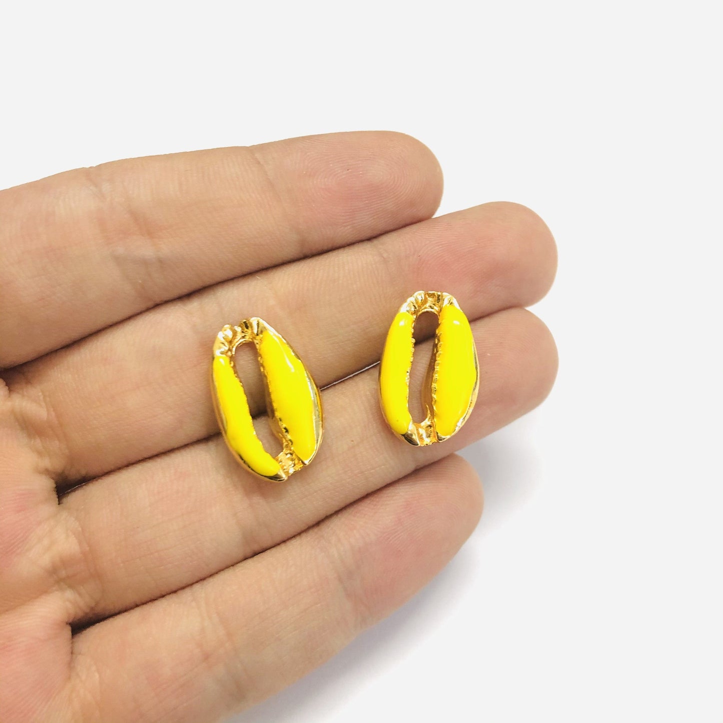 Altın Kaplama Mineli 13x19mm Deniz Kabuğu - Neon Sarı