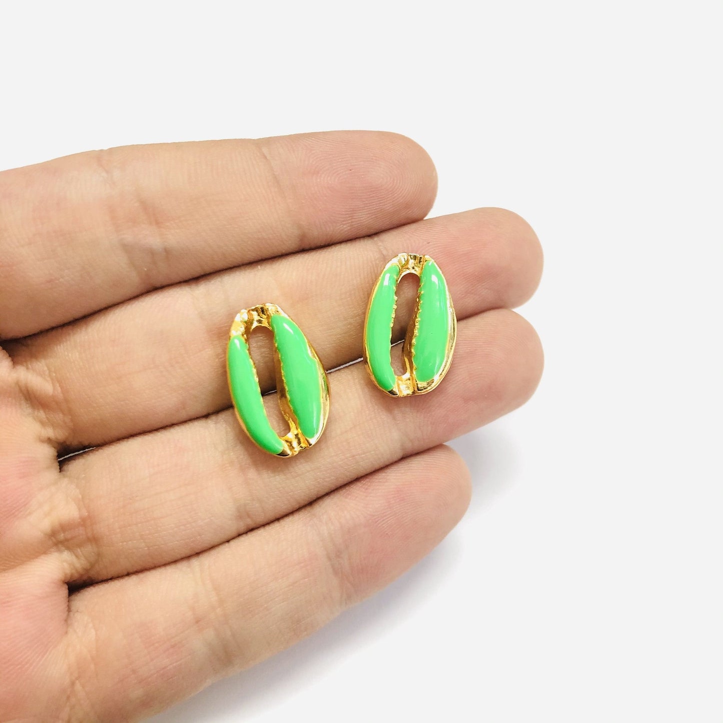 Altın Kaplama Mineli 13x19mm Deniz Kabuğu - Neon Yeşil