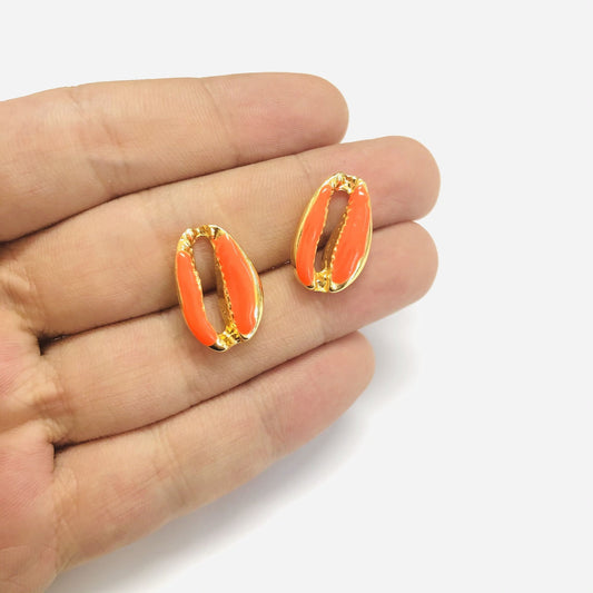 Altın Kaplama Mineli 13x19mm Deniz Kabuğu - Neon Turuncu