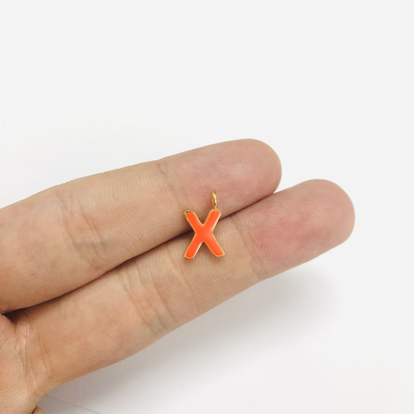 Gold Plated Enamel Letter Hanging Bracket - Neon Orange