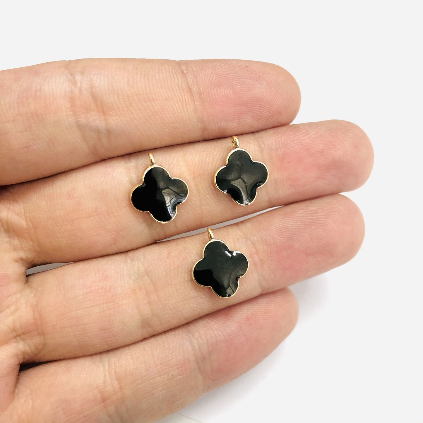 Altın Kaplama Mineli Yonca Sallantı Aparatı - Siyah