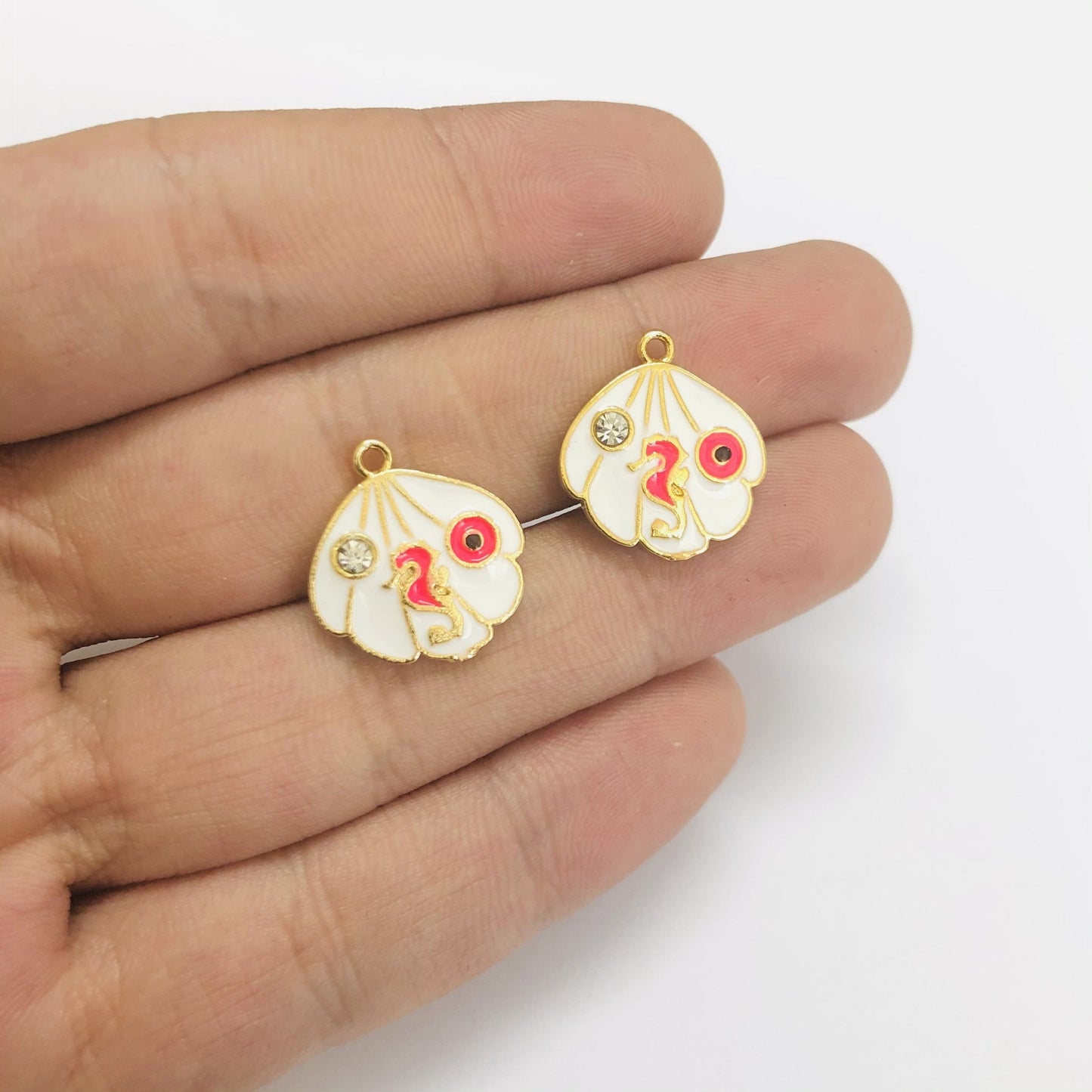 Altın Kaplama Mineli Deniz Atı İstiridye Sallantı Aparatı - Neon Pembe