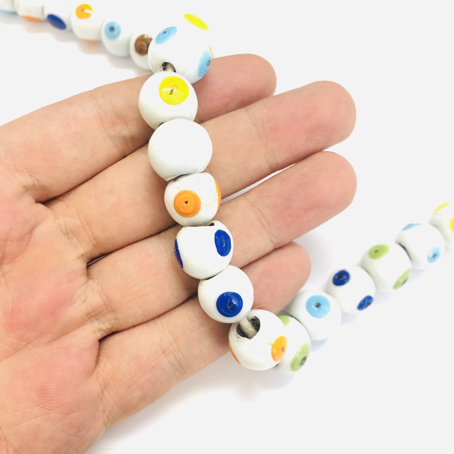 12mm Yuvarlak Cam Nazar Boncuk - Beyaz