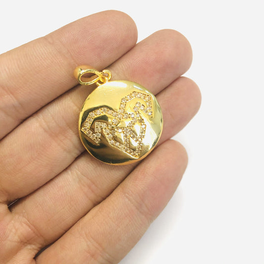 Brass Gold Plated Zircon Stone Zodiac Sign Pendant