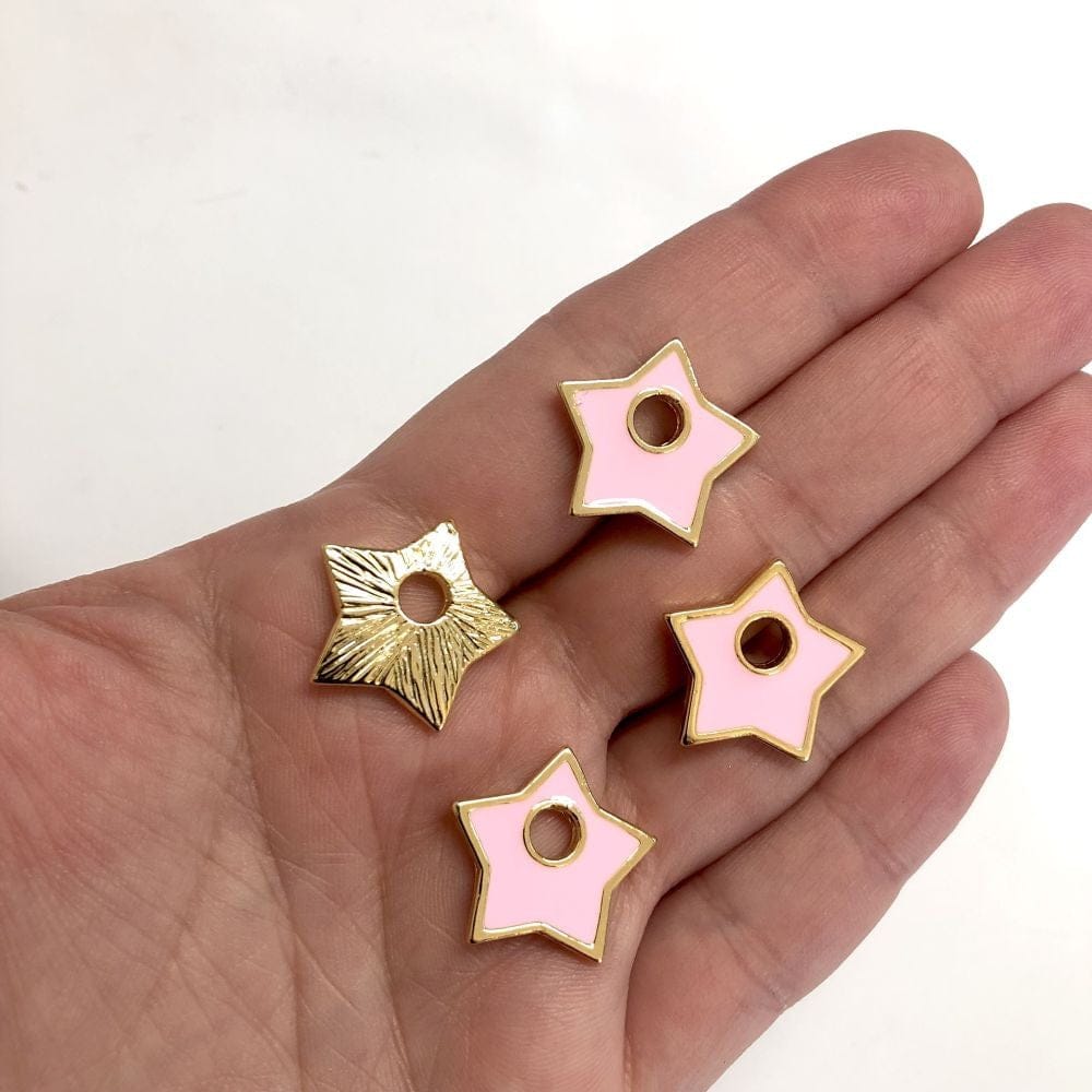 Gold Plated Enamel Star Pendant Pink