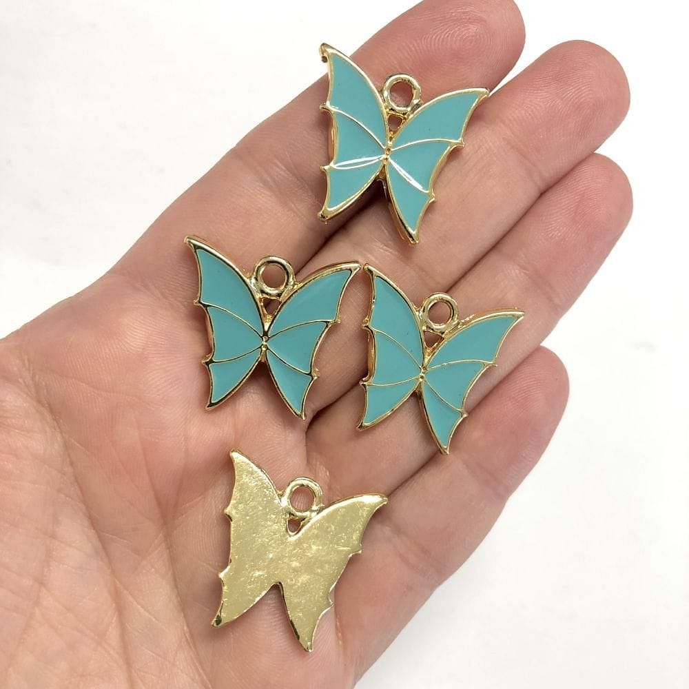 Altın Kaplama Mineli Büyük Kelebek Sallantı Aparatı - Turkuaz