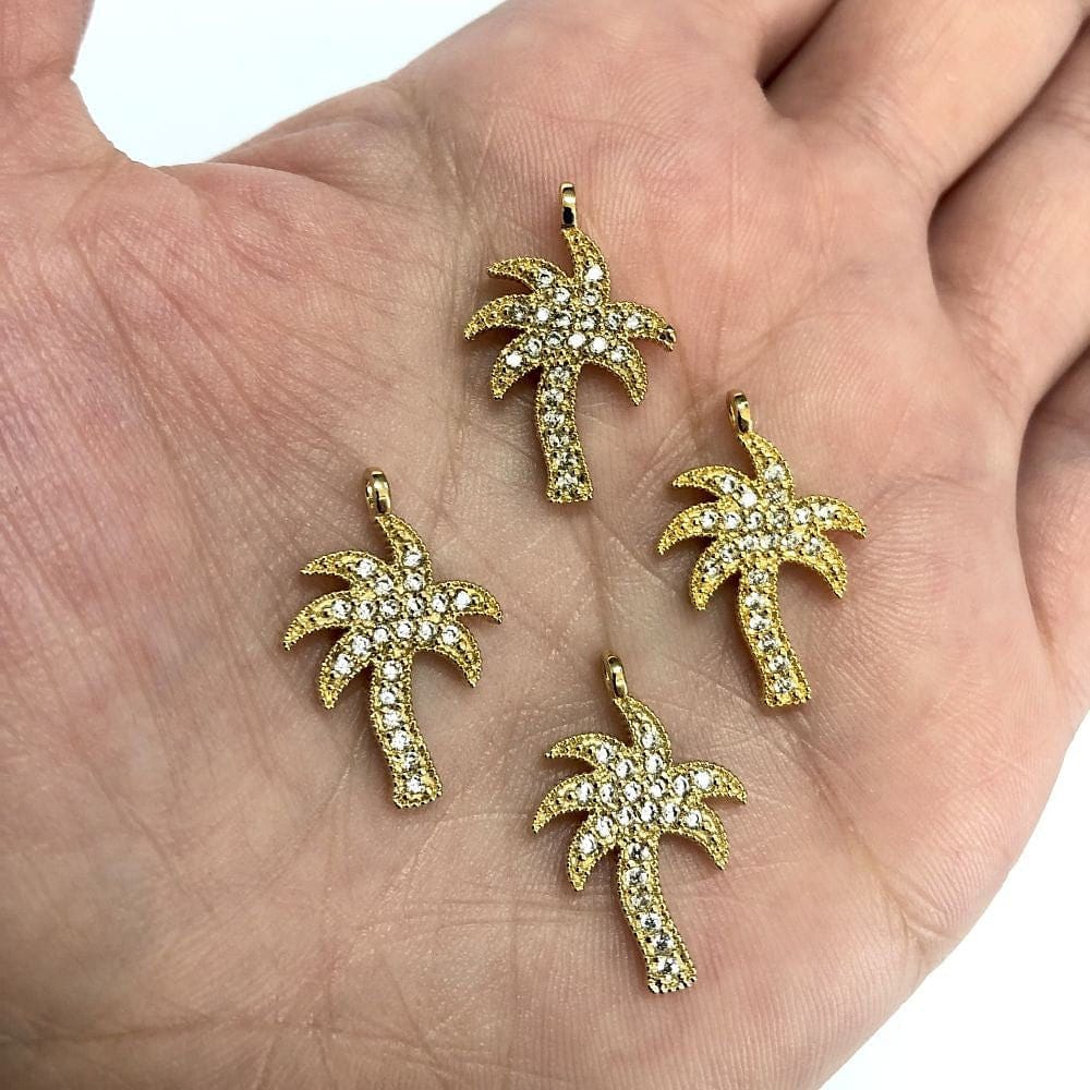 Pirinç Altın Kaplama Zirkon Taşlı Mini Sallantı Aparatı Palmiye