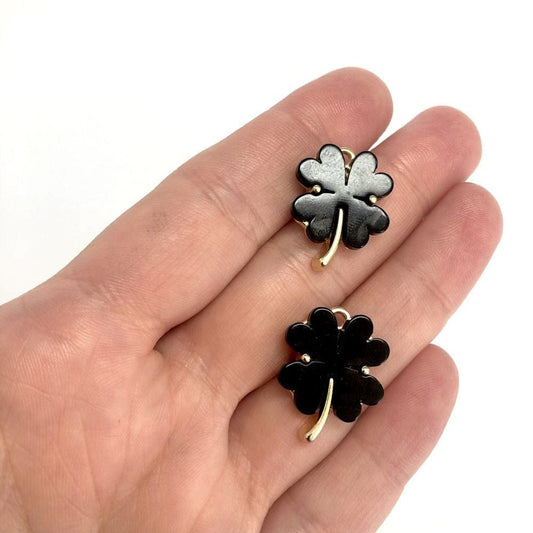 Altın Kaplama Yonca Kolye Ucu Büyük Boy - Siyah