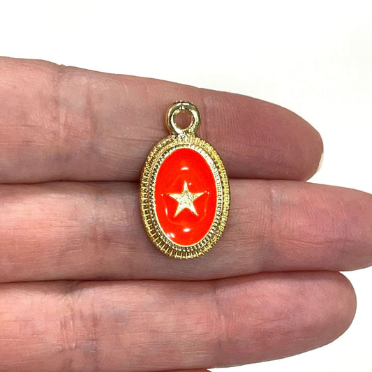 Altın Kaplama Mineli Yıldız Figürlü Kolye Ucu - Neon Turuncu