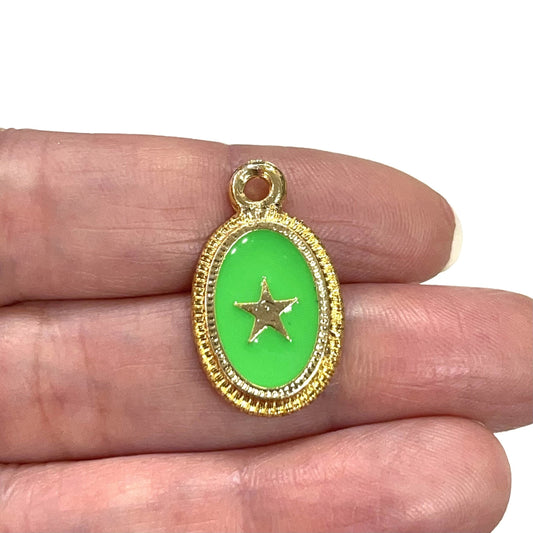 Altın Kaplama Mineli Yıldız Figürlü Kolye Ucu - Neon Yeşil