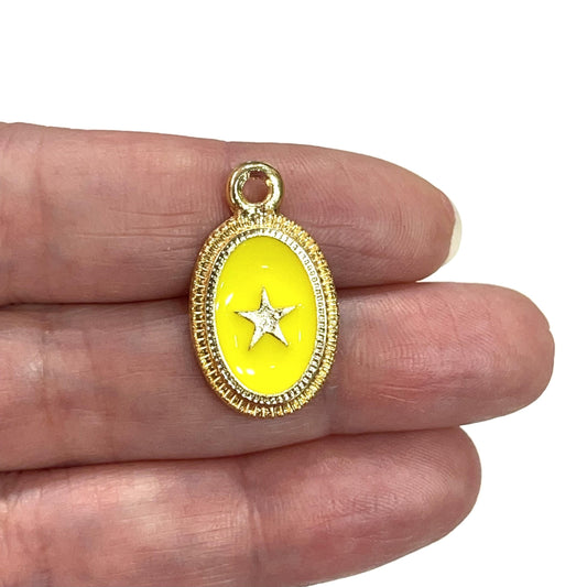 Altın Kaplama Mineli Yıldız Figürlü Kolye Ucu - Neon Sarı