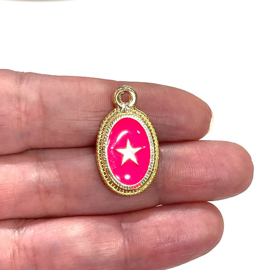 Altın Kaplama Mineli Yıldız Figürlü Kolye Ucu - Neon Pembe