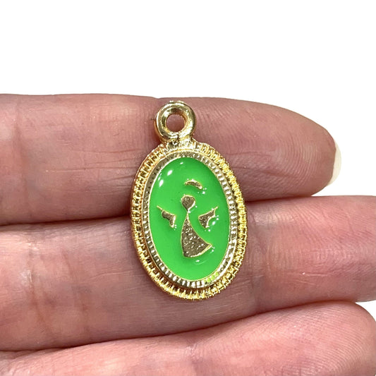 Kaplama Mineli Melek Figürlü Kolye Ucu - Neon Yeşil