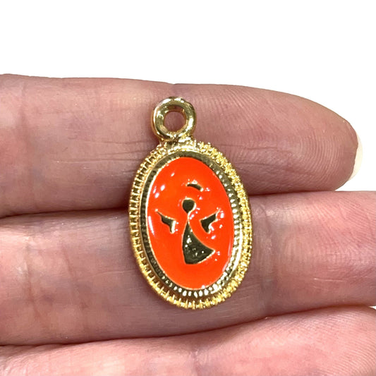 Kaplama Mineli Melek Figürlü Kolye Ucu - Neon Turuncu