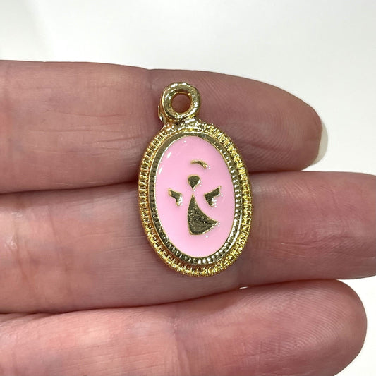 Kaplama Mineli Melek Figürlü Kolye Ucu - Açık Pembe