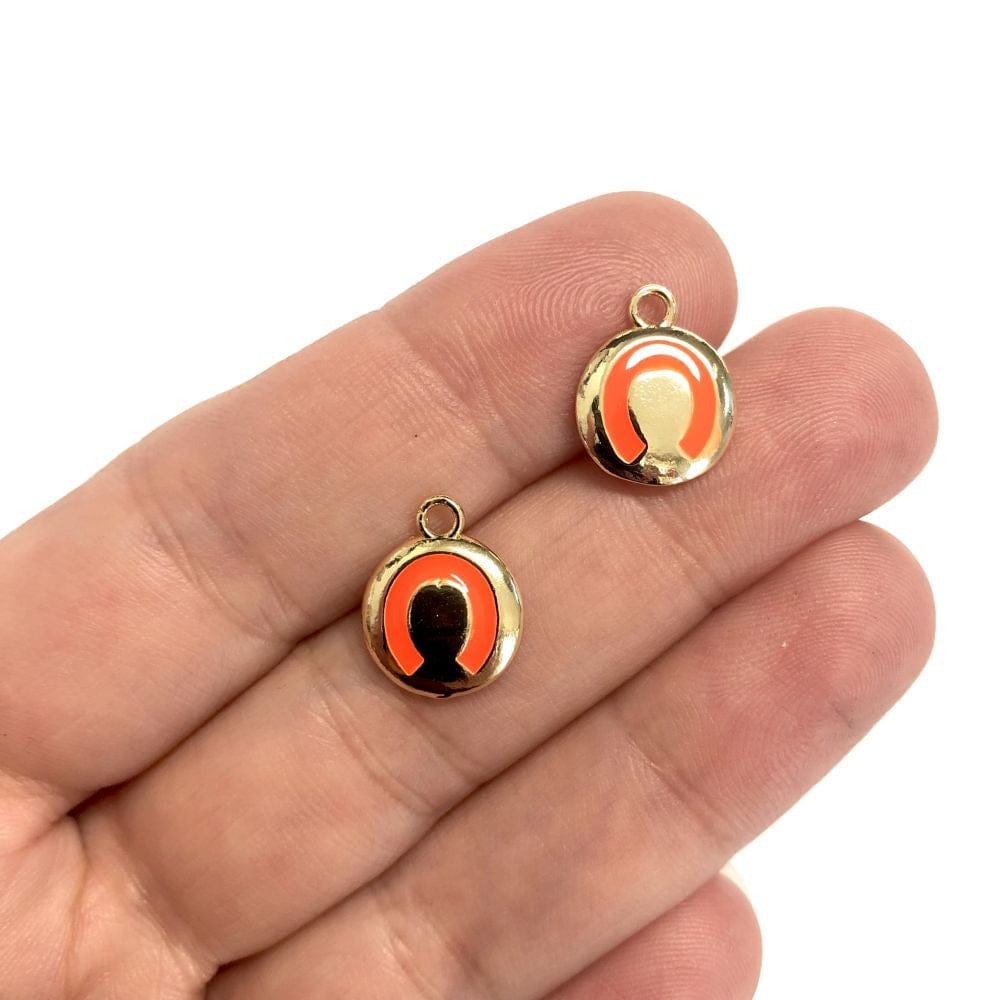 Pirinç Altın Kaplama Mineli Nal Sallantı Aparatı - Neon Turuncu