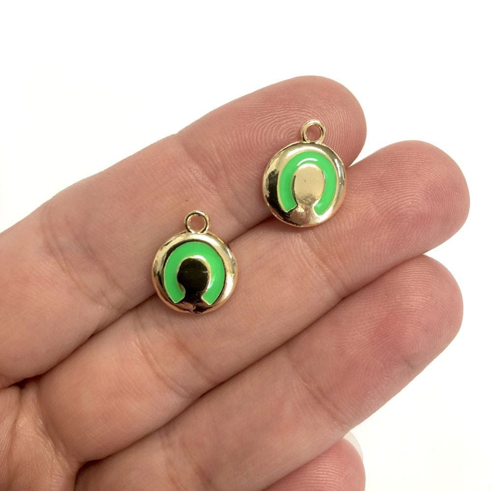 Pirinç Altın Kaplama Mineli Nal Sallantı Aparatı - Neon Yeşil