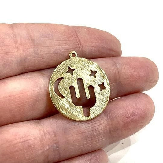 Altın Kaplama Pirinç Kaktüs Ay Yıldız Kolye Ucu