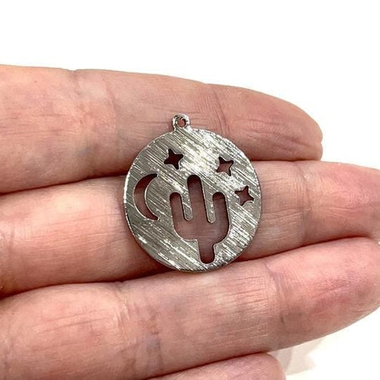 Rodyum Kaplama Kaktüs Ay Yıldız Kolye Ucu