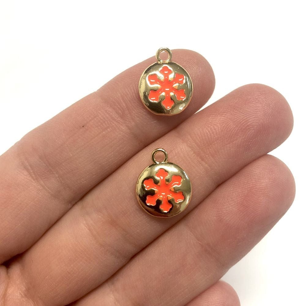 Pirinç Altın Kaplama Mineli Kar Tanesi Sallantı Aparatı - Neon Turuncu