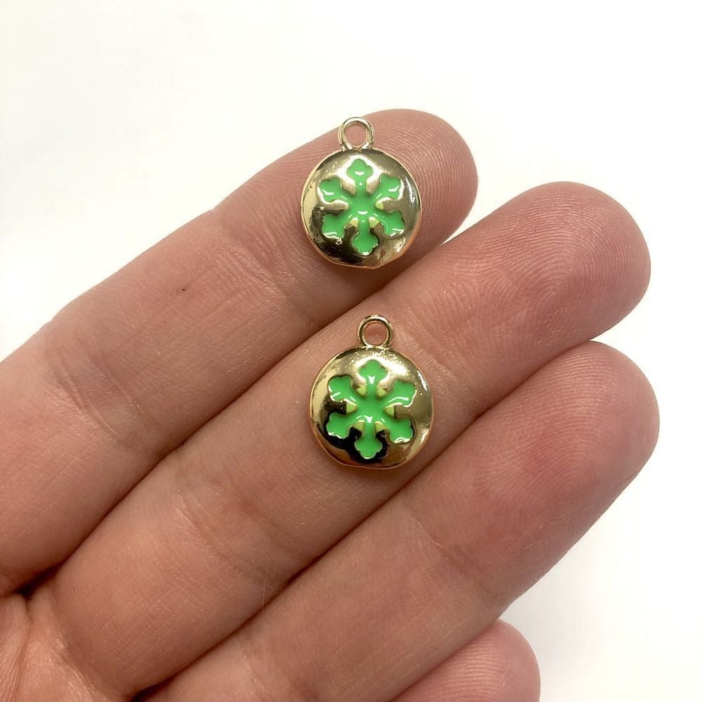 Pirinç Altın Kaplama Mineli Kar Tanesi Sallantı Aparatı - Neon Yeşil