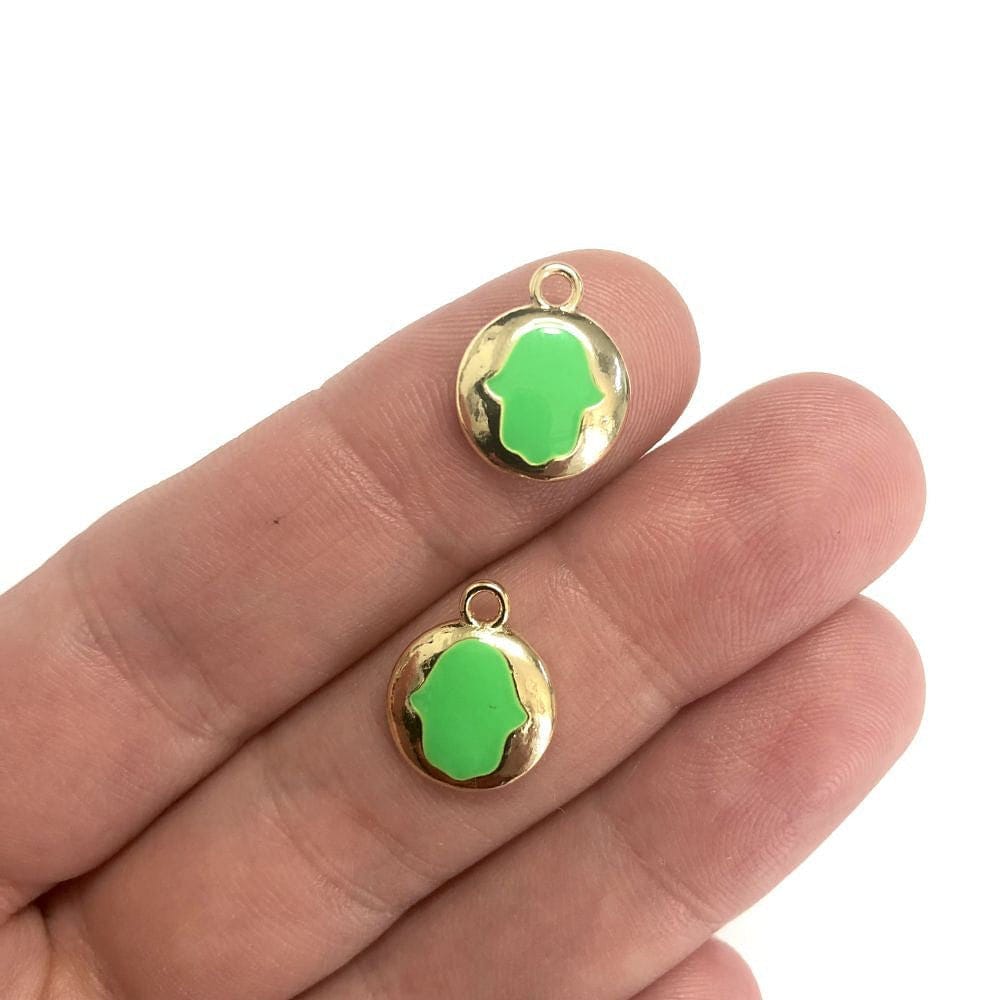 Brass Gold Plated Enamel Fatma Ana Hand Shaking Apparatus - Neon Green