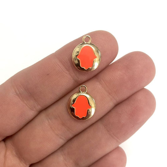 Pirinç Altın Kaplama Mineli Fatma Ana Eli Sallantı Aparatı - Neon Turuncu