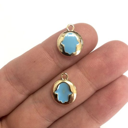 Pirinç Altın Kaplama Mineli Fatma Ana Eli Sallantı Aparatı - Turkuaz