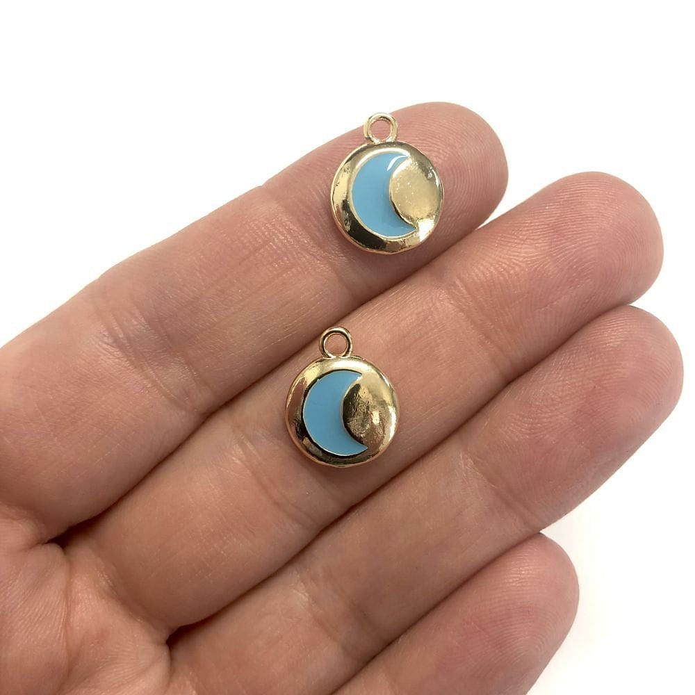 Pirinç Altın Kaplama Mineli Hilal Sallantı Aparatı - Turkuaz