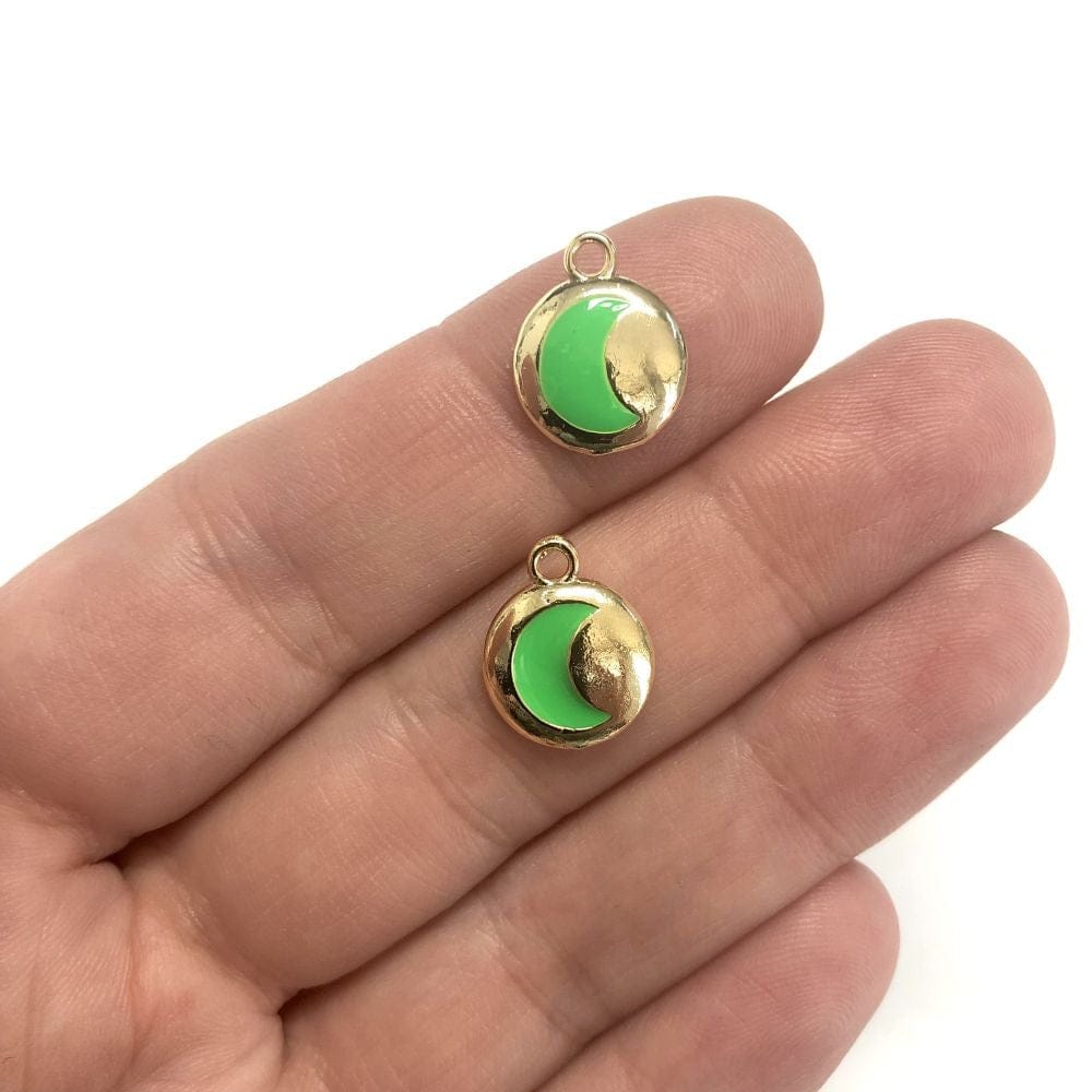 Pirinç Altın Kaplama Mineli Hilal Sallantı Aparatı - Neon Yeşil