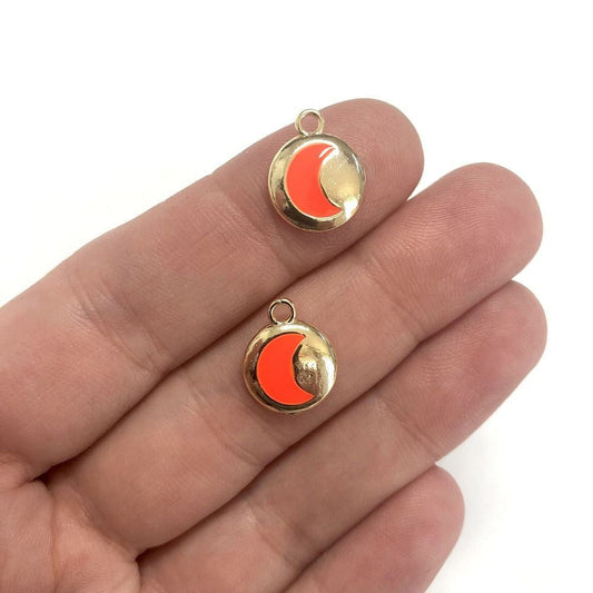 Pirinç Altın Kaplama Mineli Hilal Sallantı Aparatı - Neon Turuncu