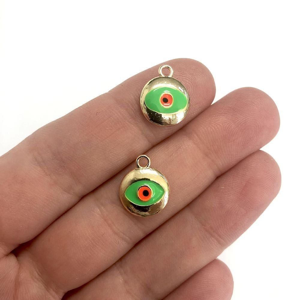 Pirinç Altın Kaplama Mineli Nazar Göz Sallantı Aparatı-Neon Yeşil