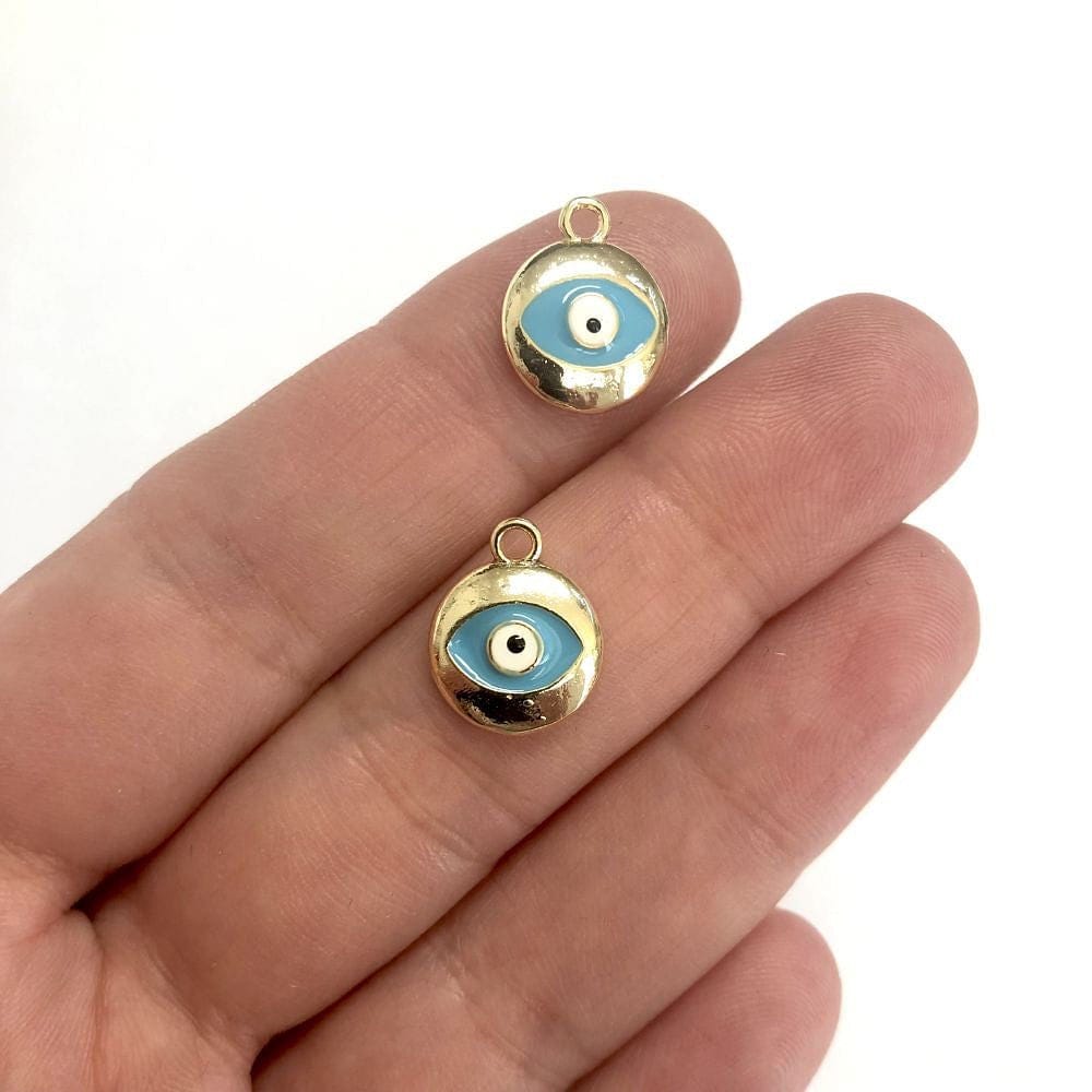 Pirinç Altın Kaplama Mineli Nazar Göz Sallantı Aparatı-Turkuaz
