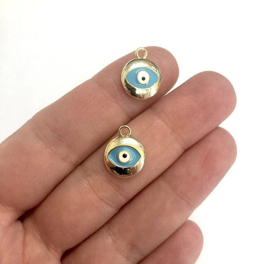 Pirinç Altın Kaplama Mineli Nazar Göz Sallantı Aparatı-Turkuaz