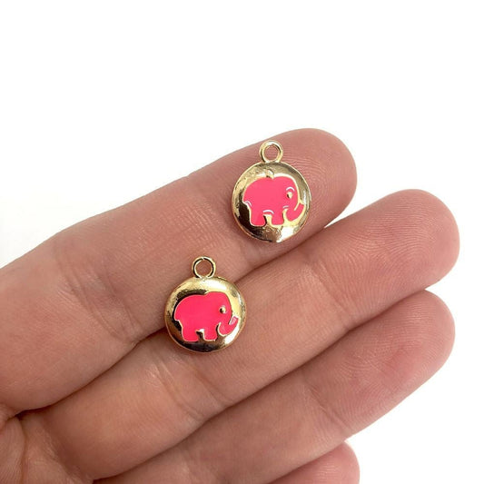 Pirinç Altın Kaplama Mineli Fil Sallantı Aparatı -Neon Pembe