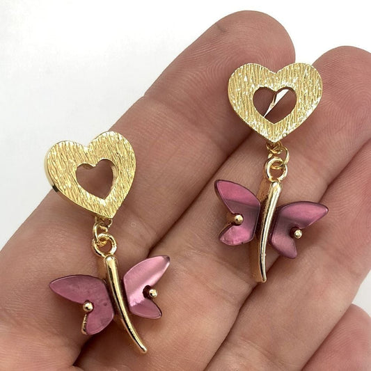 Pirinç Üzeri Altın Kaplama Kalp Küpe Apartı