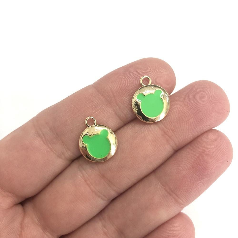 Pirinç Altın Kaplama Mineli Ayıcık Sallantı Aparatı Neon Yeşil