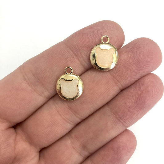 Brass Gold Plated Enameled Teddy Bear Shaking Apparatus Mother of Pearl