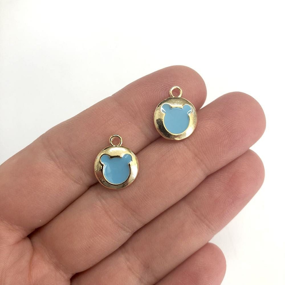 Brass Gold Plated Enameled Teddy Bear Shaking Attachment Turquoise